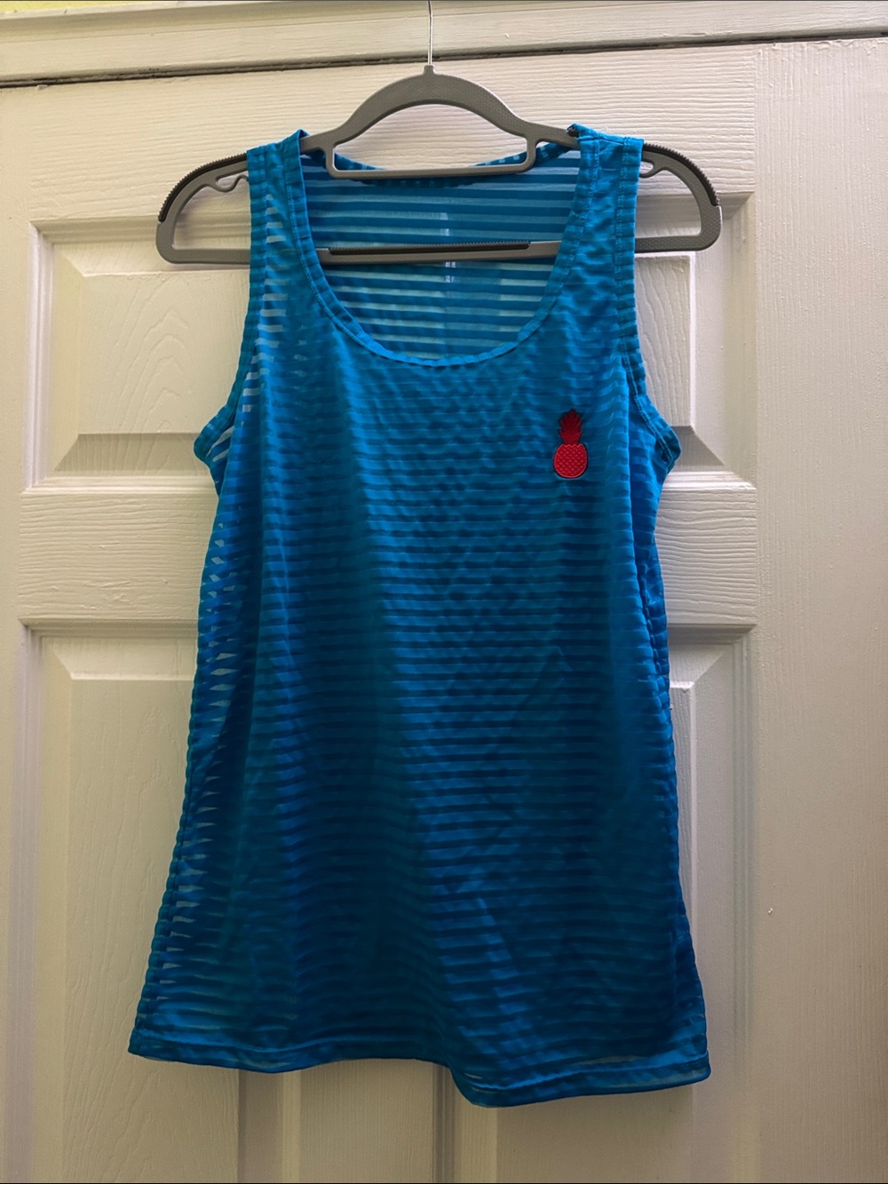 MEN’s JJ Malibu Blue Sheer Mesh Tank Top with Pineapple Logo size SMALL (36-38)